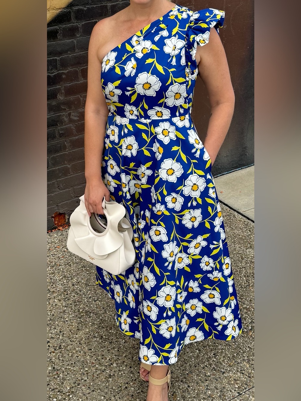 kate spade One-Shoulder Royal Blue & Yellow Floral Cocktail Midi Dress • size 6 - Picture 7 of 7